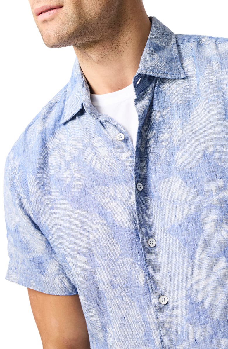 Rodd & Gunn Savill Bay Frond Print Short Sleeve Linen Button-Up Shirt, Alternate, color, Chambray