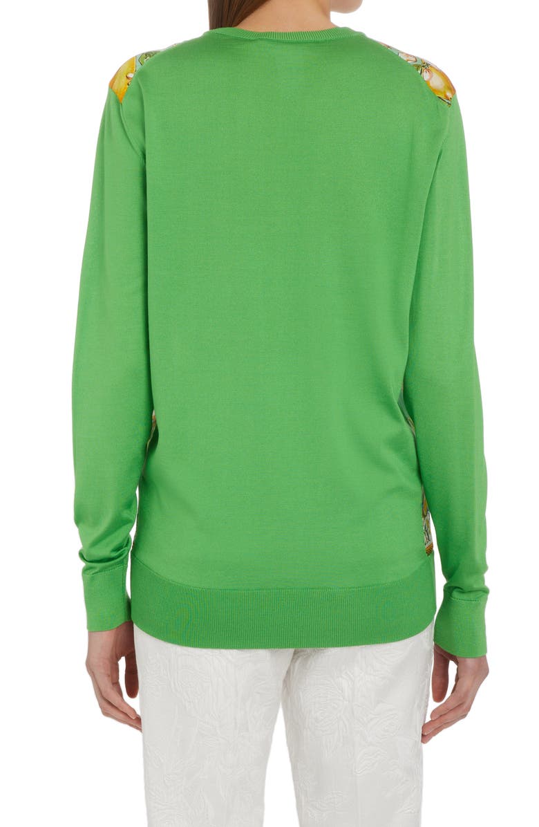 Dolce&Gabbana Lemon Granita Print Silk Sweater, Alternate, color, 