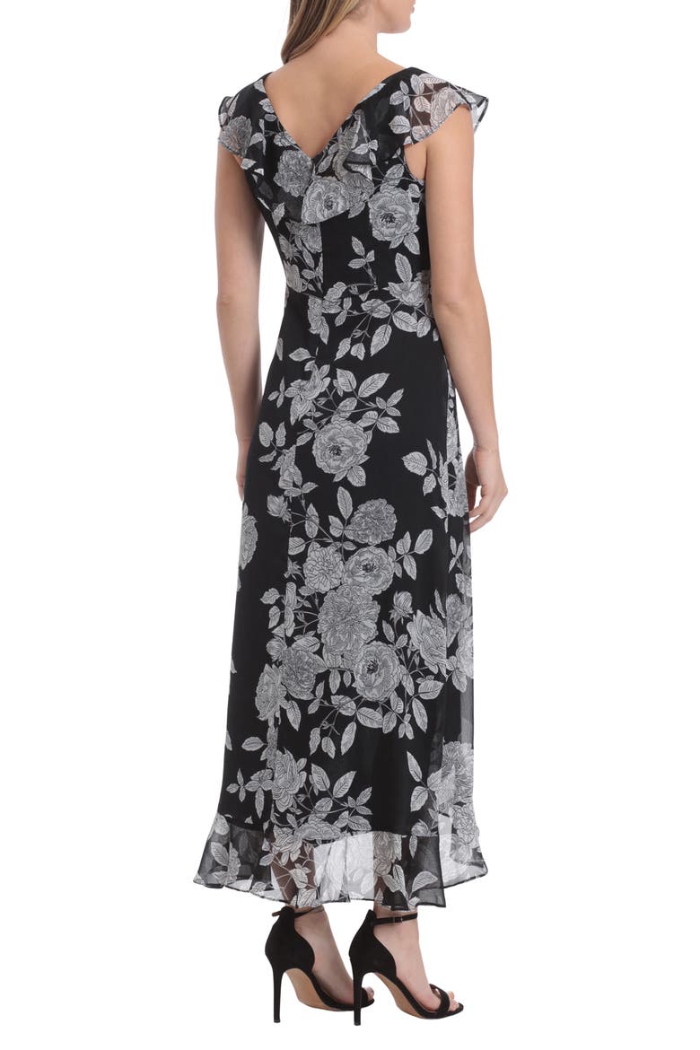Ruffle Wrap Maxi Dress, Alternate, color, BLACK/ SOFT WHITE