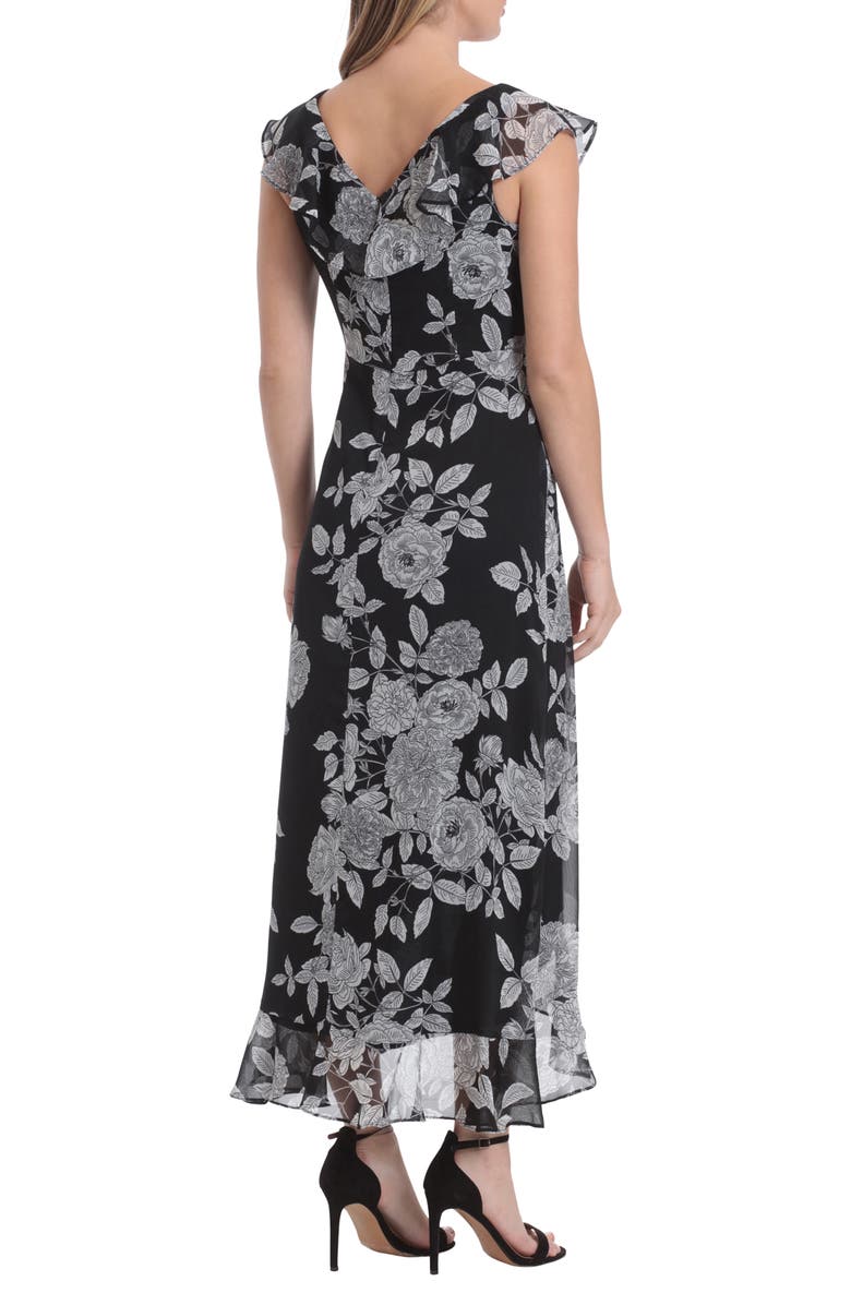 London Times Ruffle Wrap Maxi Dress, Alternate, color, Black/ Soft White