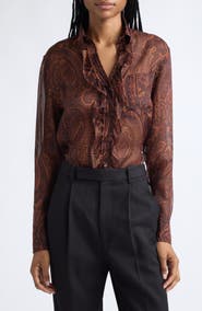 Etro Ruffle Placket Paisley Silk Shirt