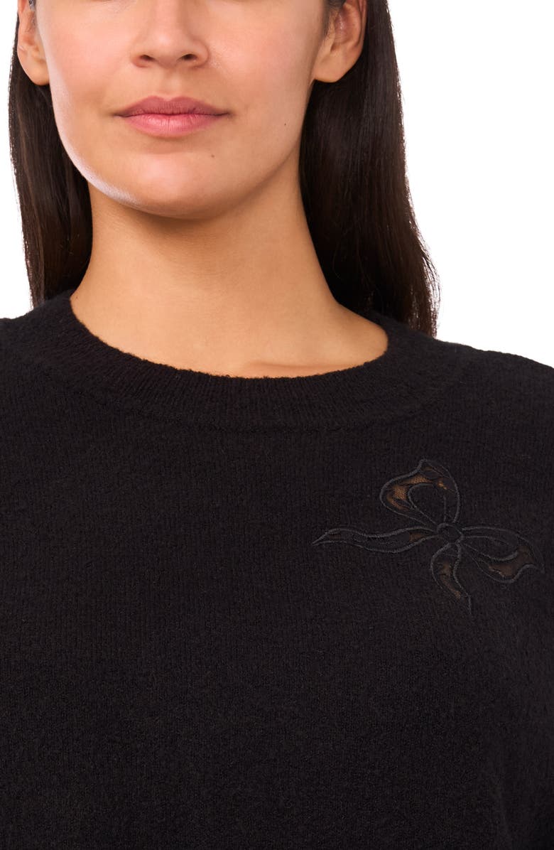 CeCe Lace Bow Inset Sweater, Alternate, color, Black