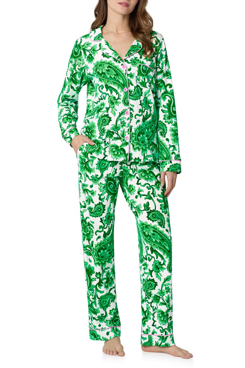 Print Stretch Organic Cotton Pajamas, Main, color, SORRENTO VERDE