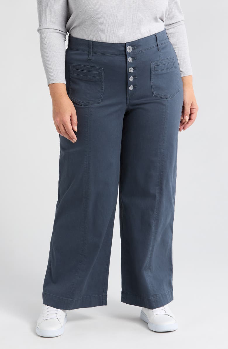 Wit & Wisdom 'Ab'Solution Skyrise Exposed Button Wide Leg Twill Pants, Main, color, Orion Blue