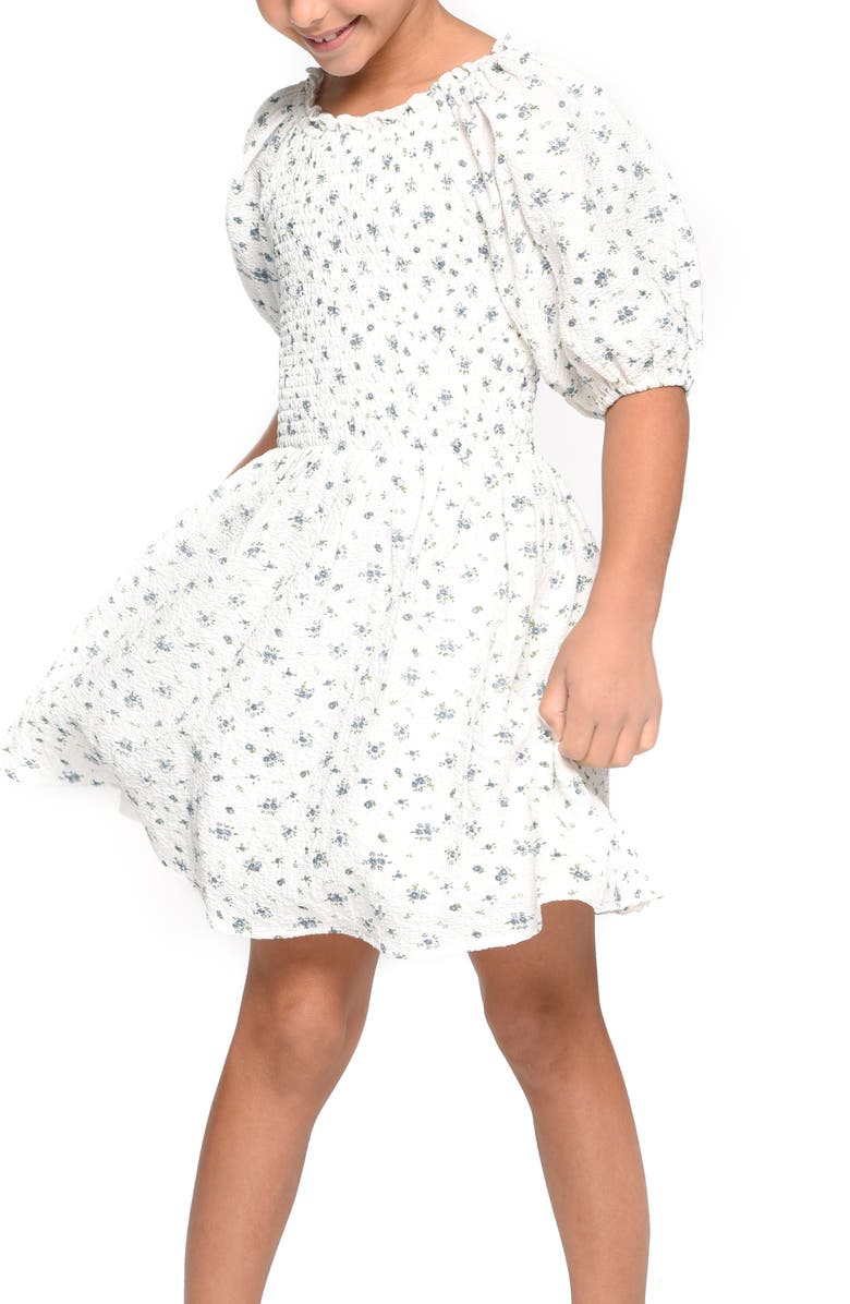 Hannah Banana Truly Me Kids' Smocked Puff Sleeve Dress, Alternate, color, 
