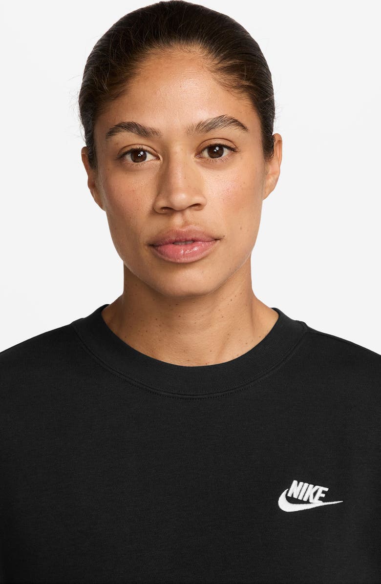 Nike Club Fleece Loose Fit Crewneck Sweatshirt, Alternate, color, Black/ White