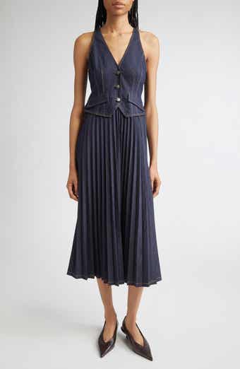 Cinq à Sept Esther Sleeveless Pleated Denim Midi Dress