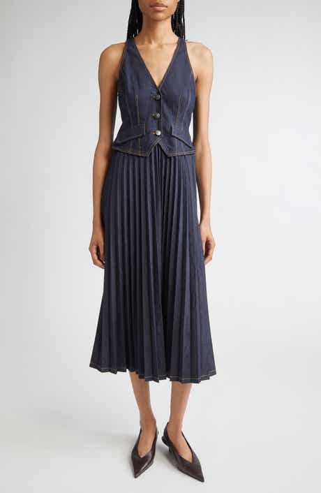 Cinq à Sept Esther Sleeveless Pleated Denim Midi Dress