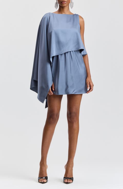 Satin Asymmetrical Cape Minidress