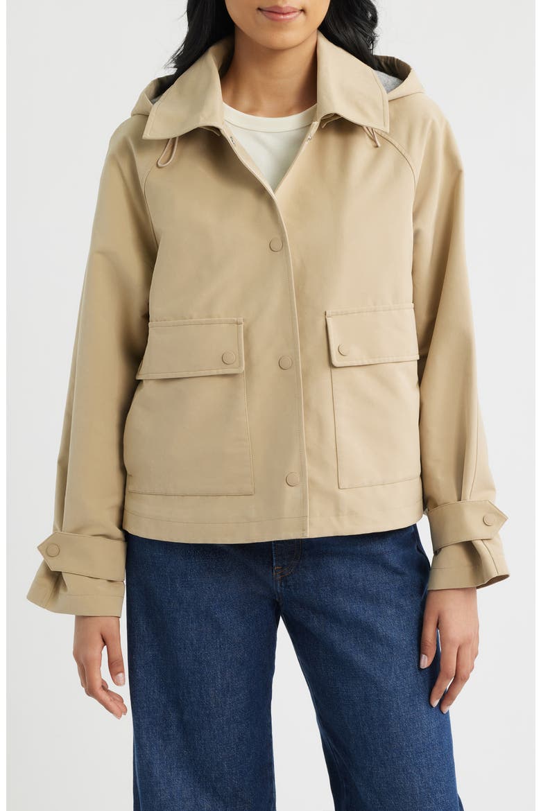 Short Hooded Raincoat, Main, color, KHAKI
