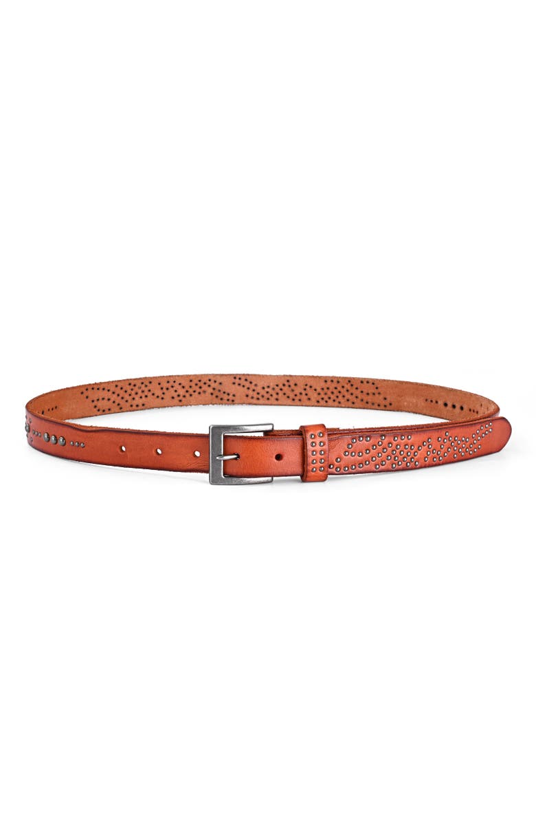OLD TREND Stardust Genuine Leather Studded Vintage Finish Belt, Alternate, color, Camel