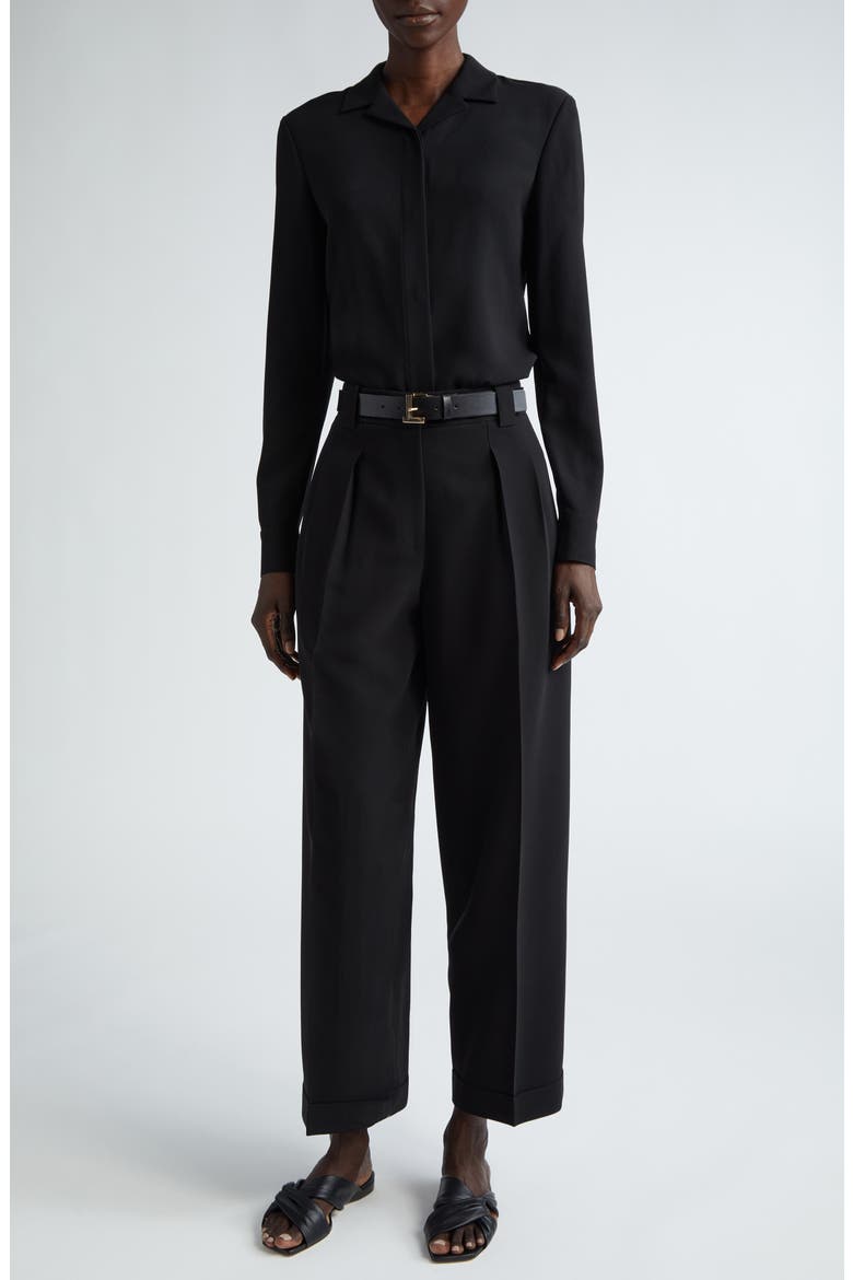 Wyatt Pleated Finesse Crepe Barrel Leg Pants, Alternate, color, BLACK