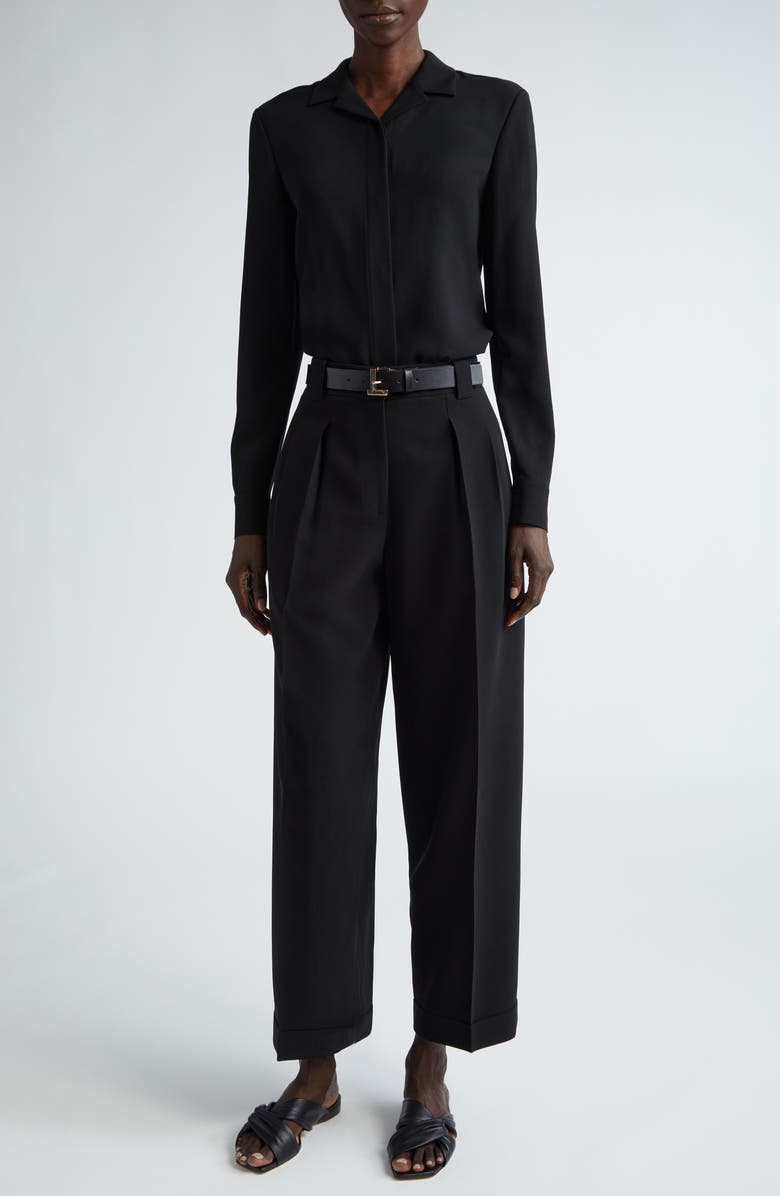 Lafayette 148 New York Wyatt Pleated Finesse Crepe Barrel Leg Pants, Alternate, color, Black