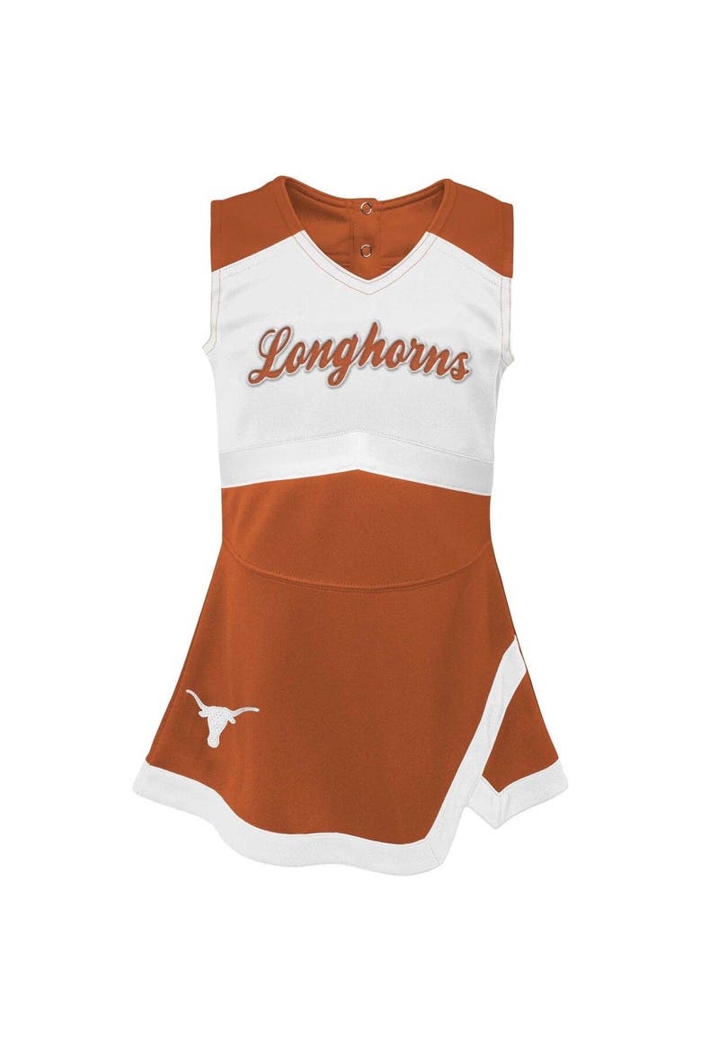 Girls Youth Burnt Orange/White Texas Longhorns Cheer Captain Jumper Dress, Alternate, color, Burnt Orange