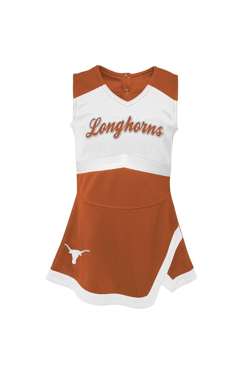 Outerstuff Girls Youth Burnt Orange/White Texas Longhorns Cheer Captain Jumper Dress, Alternate, color, Burnt Orange