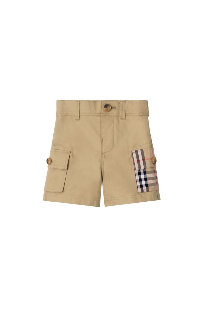 Burberry Check Trim Cotton Cargo Shorts, Main, color, Sand Beige