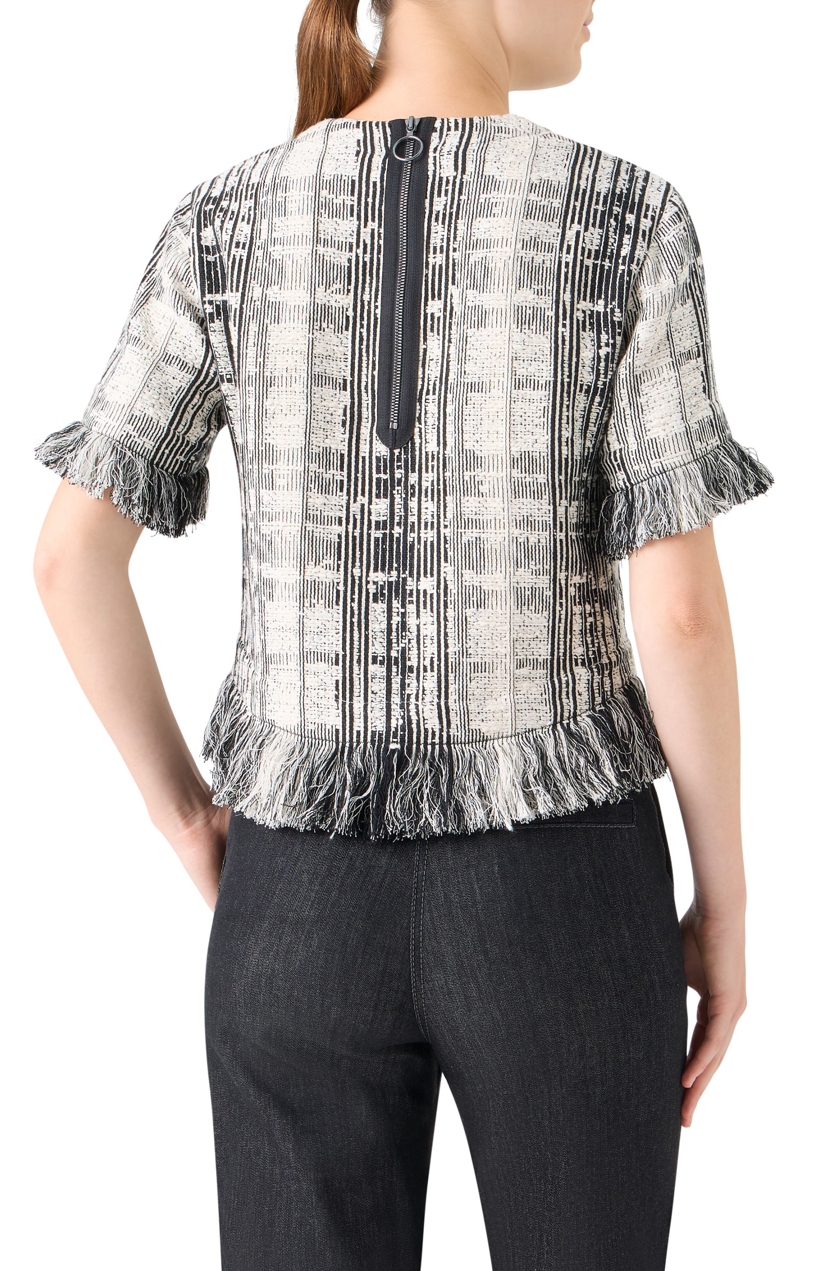 Fringe Plaid Tweed Top - image 2