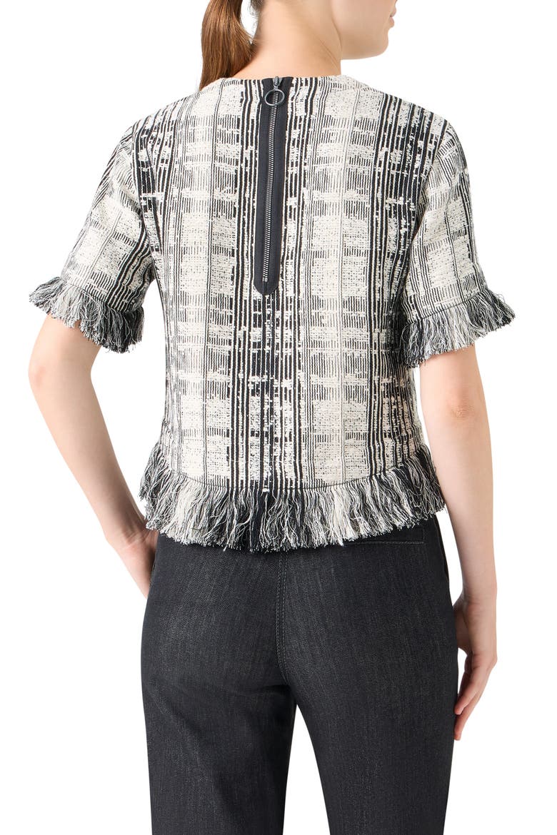 Fringe Plaid Tweed Top, Alternate, color, BLACK-IVORY