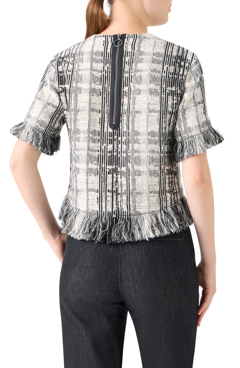 Akris punto Fringe Plaid Tweed Top, Alternate, color, Black-Ivory