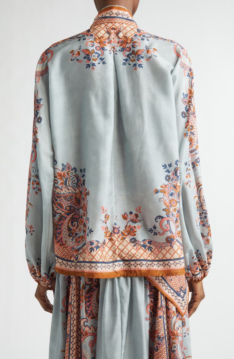 Zimmermann Aster Paisley Scarf Tie Silk Shirt, Alternate, color, Blue Paisley Floral