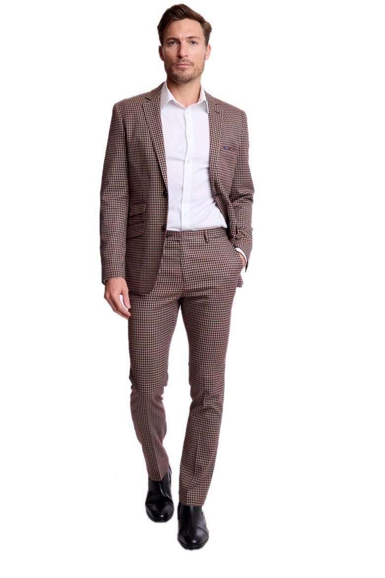 Downing Slim Fit Gingham Check Stretch Pants, Alternate, color, BURGUNDY NAVY TAN FALL GINGHAM