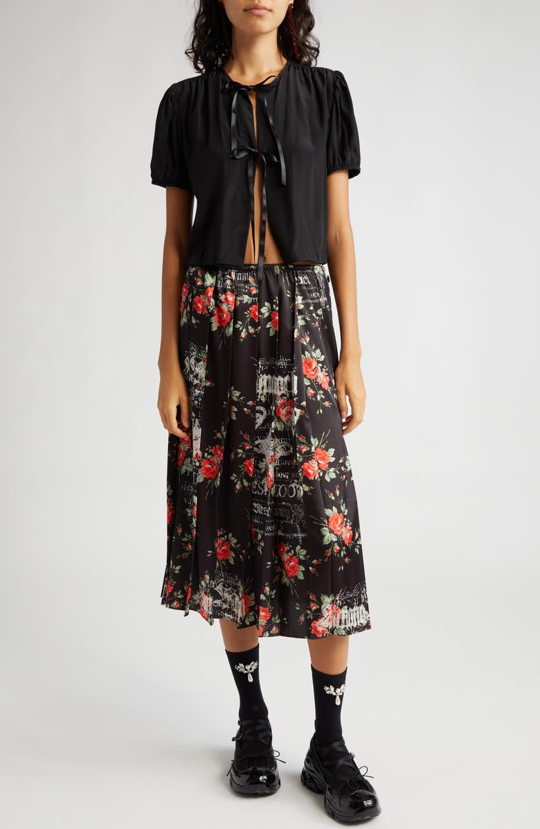 Simone Rocha Logo Floral Print Pleated Skirt, Alternate, color, 