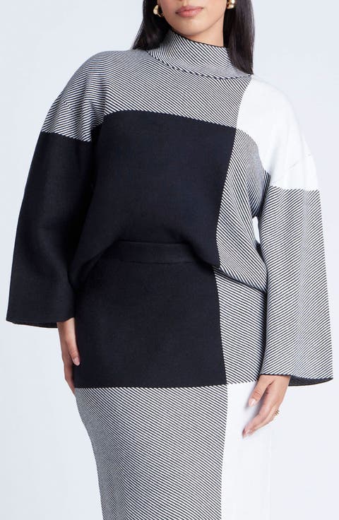 Mock Neck Intarsia Sweater