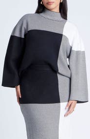 ELOQUII Mock Neck Intarsia Sweater