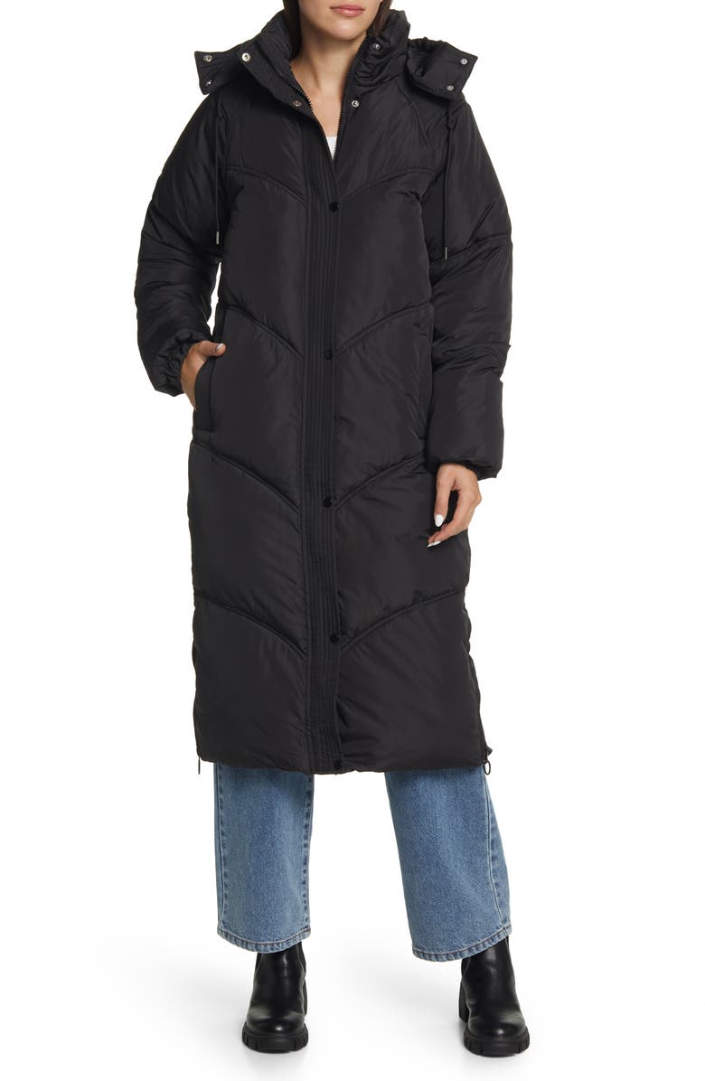 Topshop Longline Puffer Coat, Alternate, color,