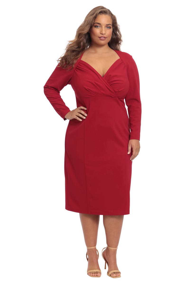Maggy London Tucked Long Sleeve Midi Sheath Dress, Alternate, color, 