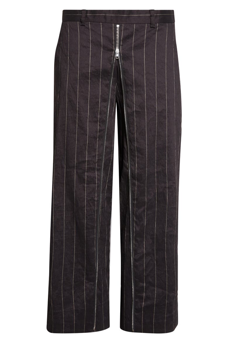 Wide Pinstripe Front Zip Linen Blend Pants, Alternate, color, BLACK SILVER WIDE PINSTRIPE