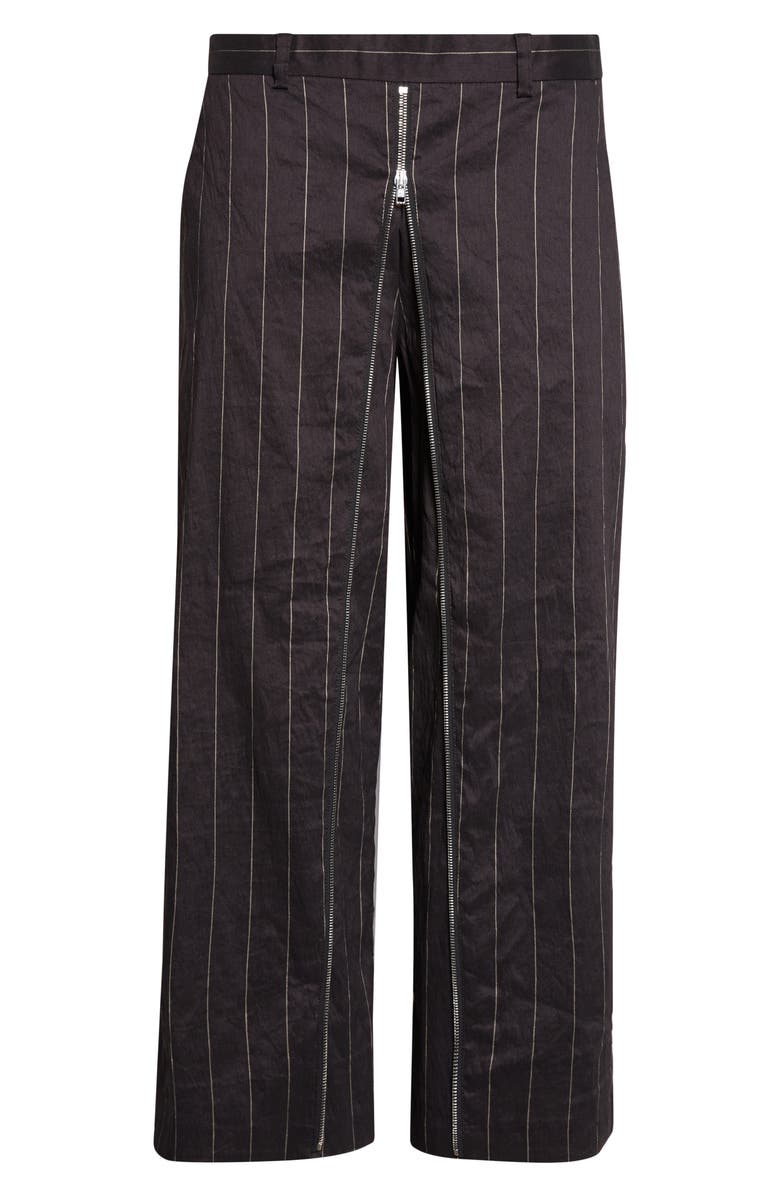 R13 Wide Pinstripe Front Zip Linen Blend Pants, Alternate, color, Black Silver Wide Pinstripe