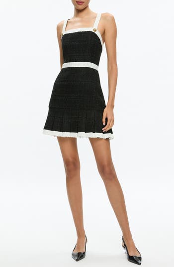 Clarine Contrast Trim Pleated Tweed Minidress