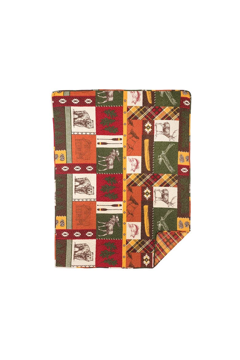 Keaton Forest Bear Deer Moose Patchwork Cotton Throw Blanket 48" x 60", Main, color, Orange