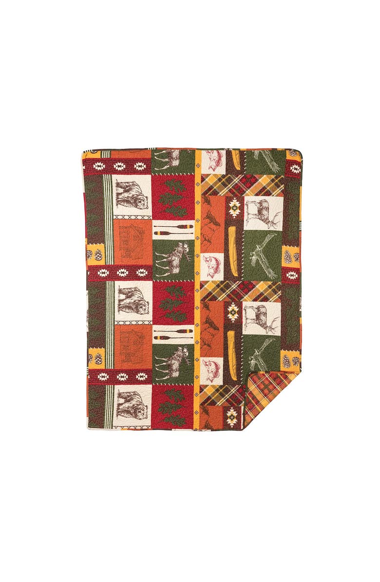 C&F Home Keaton Forest Bear Deer Moose Patchwork Cotton Throw Blanket 48" x 60", Main, color, Orange