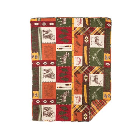Keaton Forest Bear Deer Moose Patchwork Cotton Throw Blanket 48" x 60"