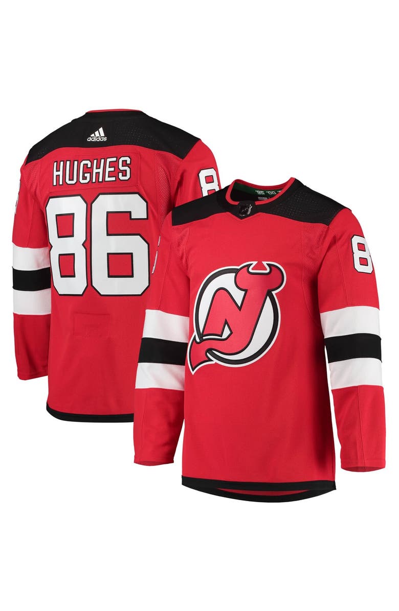 adidas Men's adidas Jack Hughes Red New Jersey Devils Home Primegreen Authentic Player Jersey, Main, color,