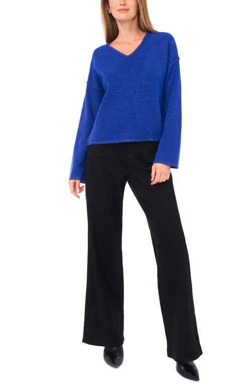 Vince Camuto Contrast Detail V-neck Sweater In Blue