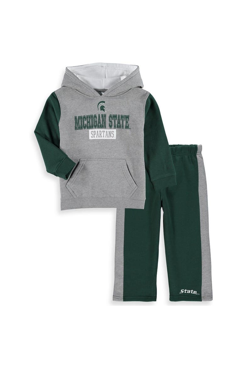 Toddler Colosseum Heathered Gray/Green Michigan State Spartans Back To School Fleece Hoodie And Pant Set, Main, color, Heather Gray