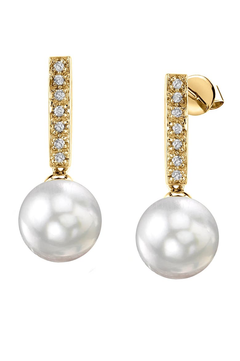 South Sea Pearl Dangling Diamond Earrings, Main, color, Yellow Gold