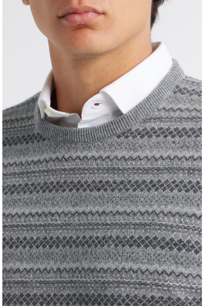 Fair Isle Float Jacquard Cashmere Sweater, Alternate, color, LIGHT GREY