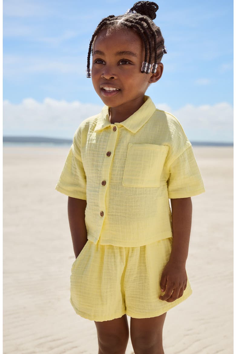 Kids' Cotton Gauze Camp Shirt & Shorts Set, Alternate, color, YELLOW