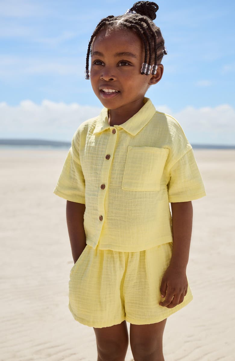 NEXT Kids' Cotton Gauze Camp Shirt & Shorts Set, Alternate, color, Yellow