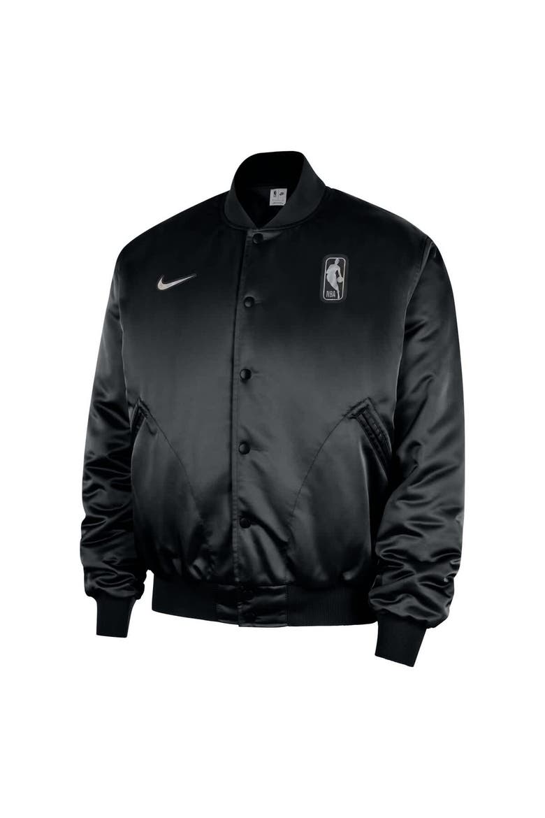 Men's Nike  Black NBA Authentic Lenticular Woven Satin Full-Snap Therma-FIT Jacket, Alternate, color, Black