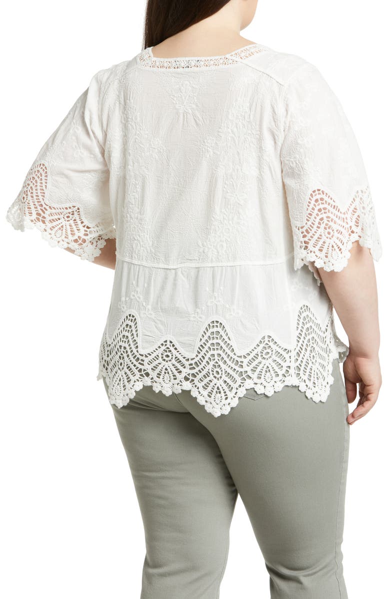 Wit & Wisdom Scallop Lace Trim Cotton Top, Alternate, color, 