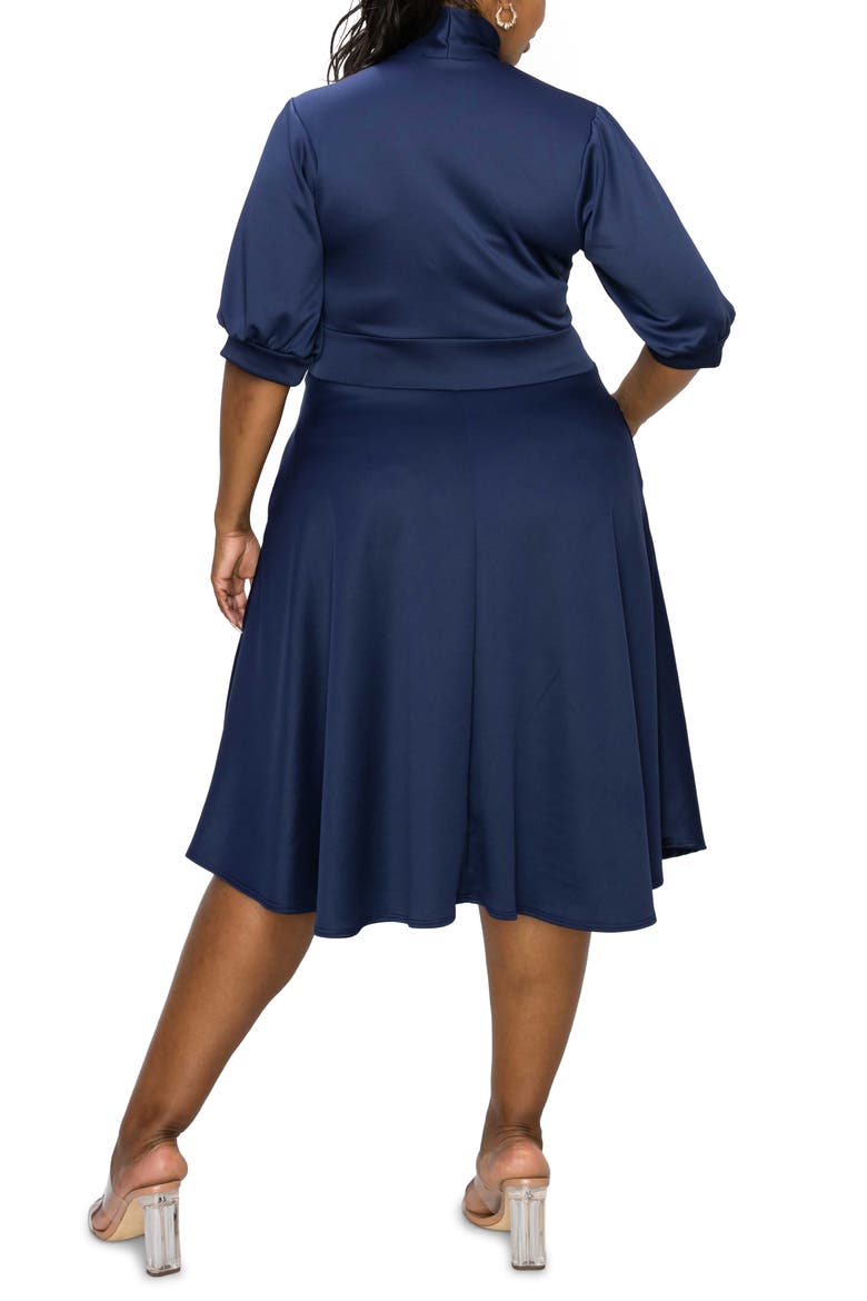 Carina Donna Fit & Flare Midi Dress, Alternate, color, NAVY