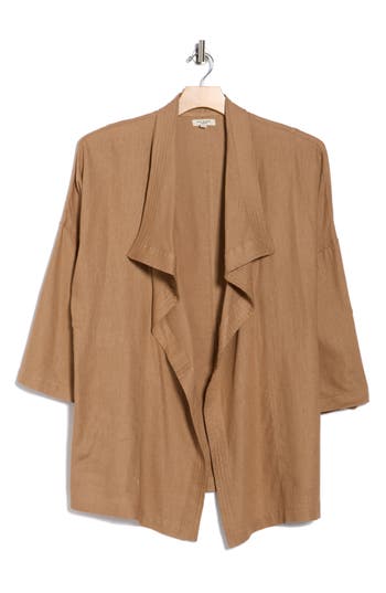 Max Studio Draped Collar Linen Blend Jacket In Brown