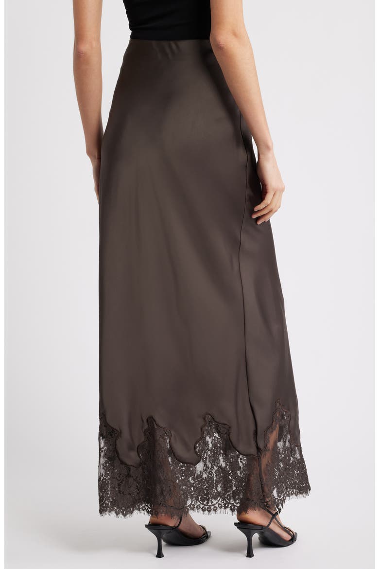 Alira Satin & Lace Midi Skirt, Alternate, color, BROWN