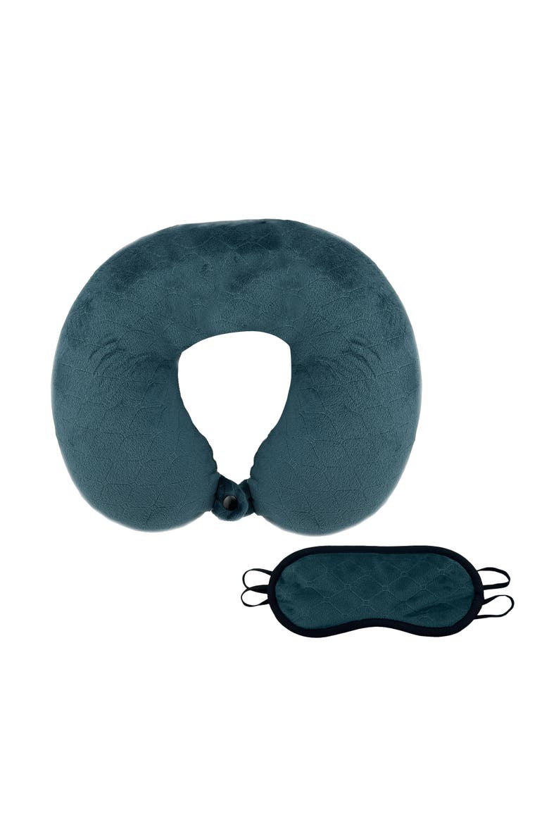 Memory Foam Travel Pillow with Sleep Mask, Main, color, Teal