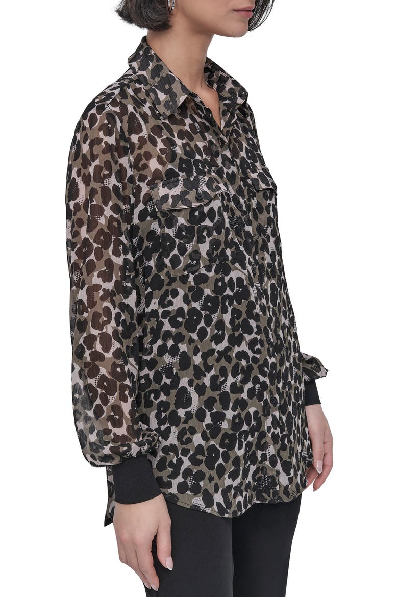 Print Chiffon Tunic Shirt, Alternate, color, SPRING ANIMAL UTILITY GREEN